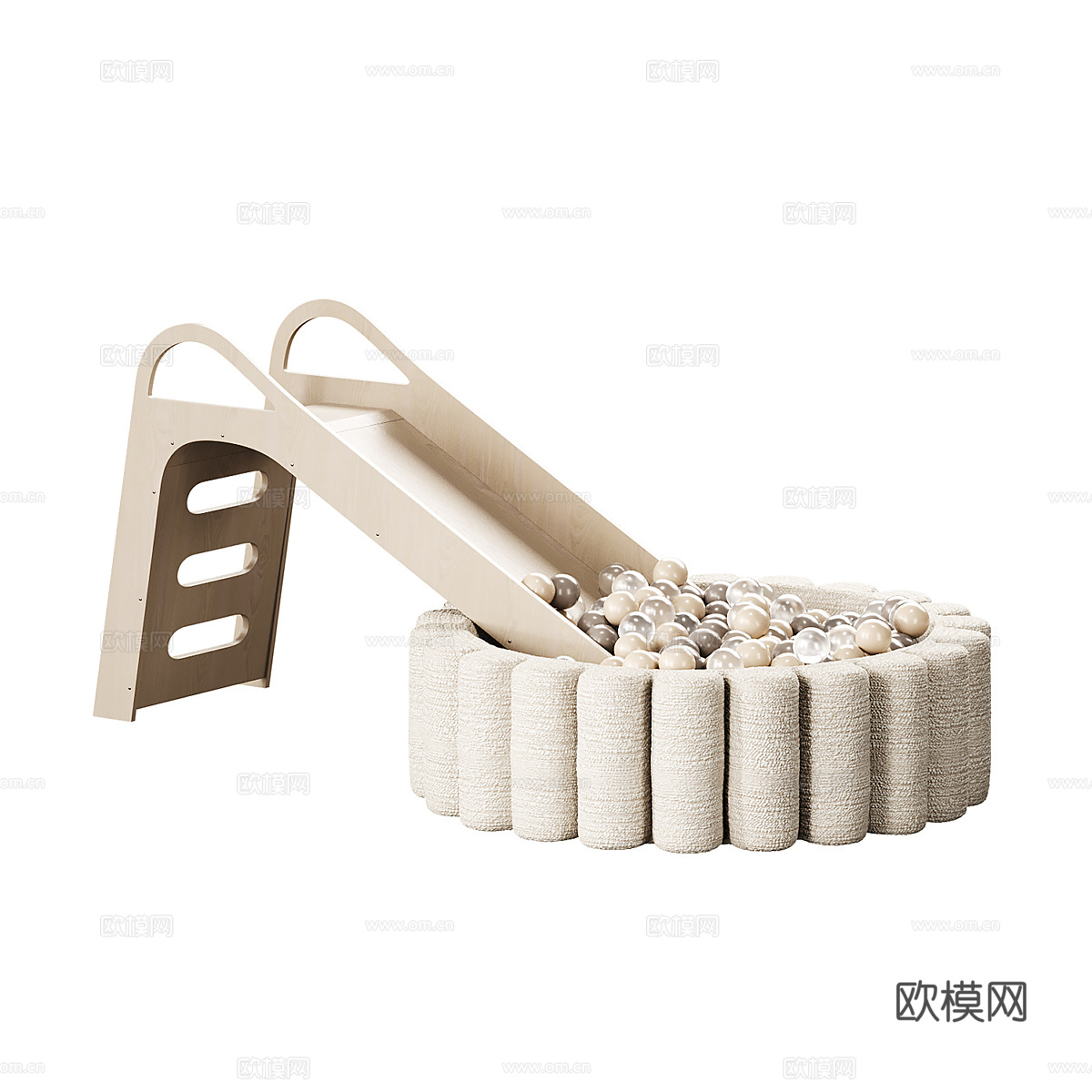现代奶油风儿童滑梯 海洋球3d模型