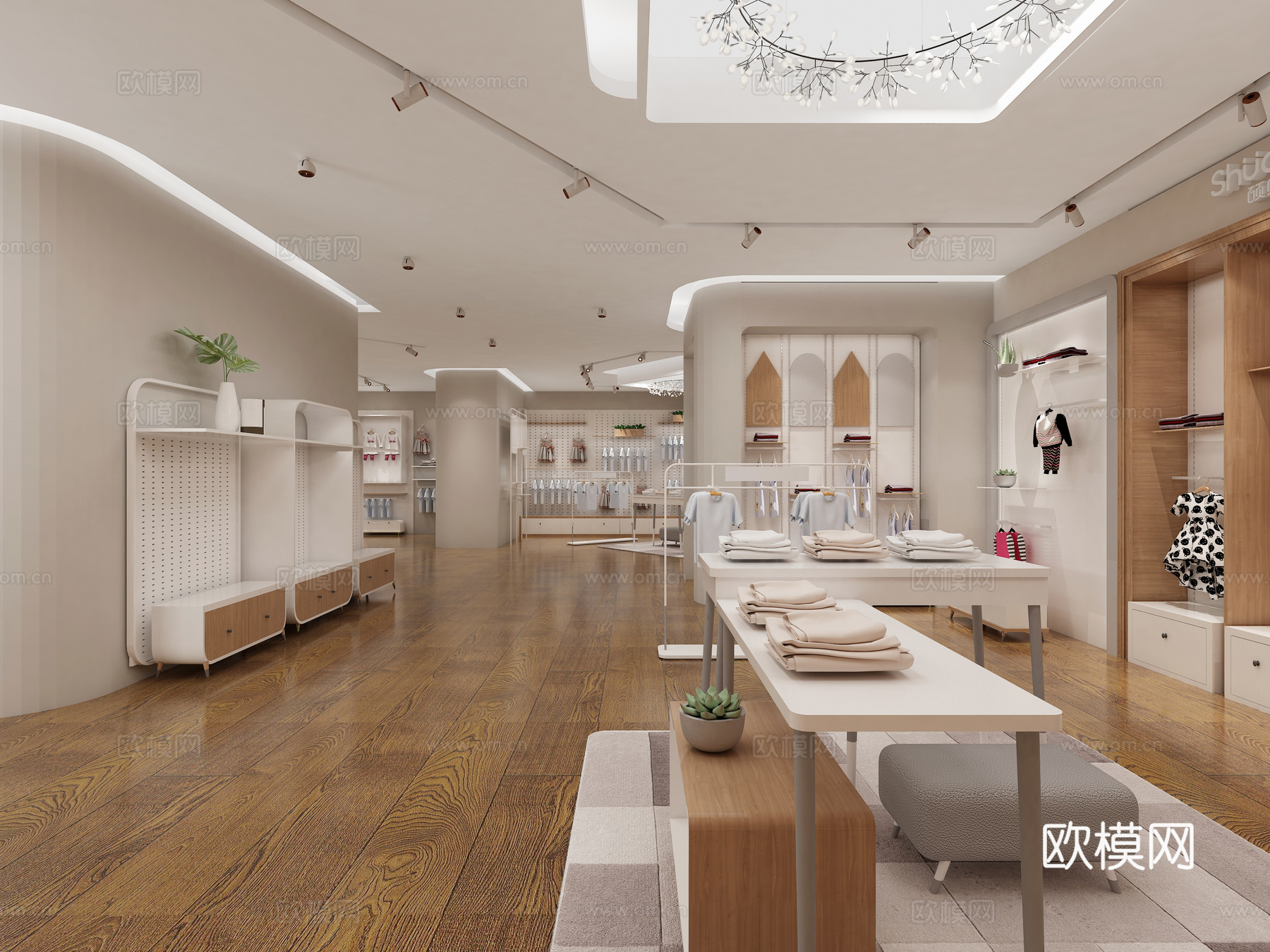 现代风格服装店 展厅 整体模型 中岛 柜子 衣服饰品3d模型