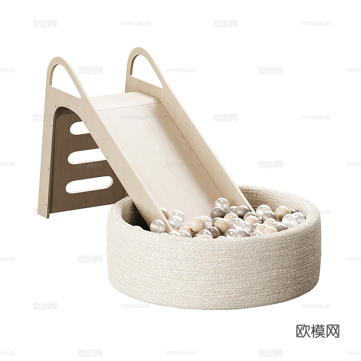 现代奶油风儿童滑梯 海洋球3d模型