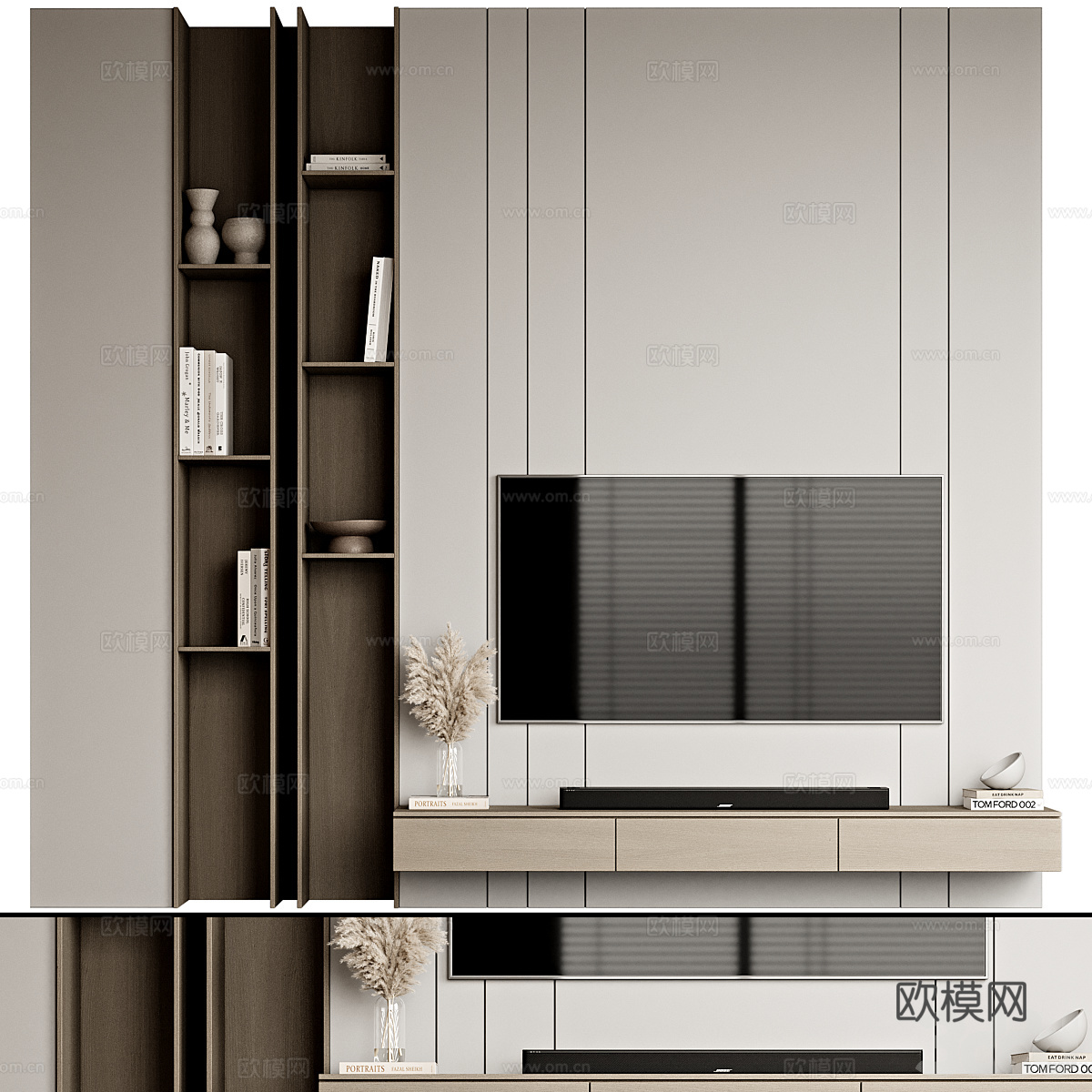 现代意式极简电视背景墙3d模型