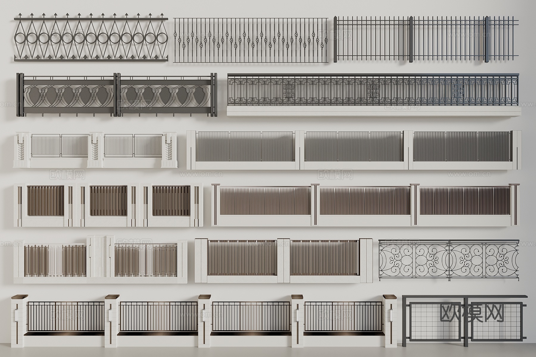铁艺栏杆 围墙 围栏 金属栅栏 防护栏 景观防护栏 扶手3d模型