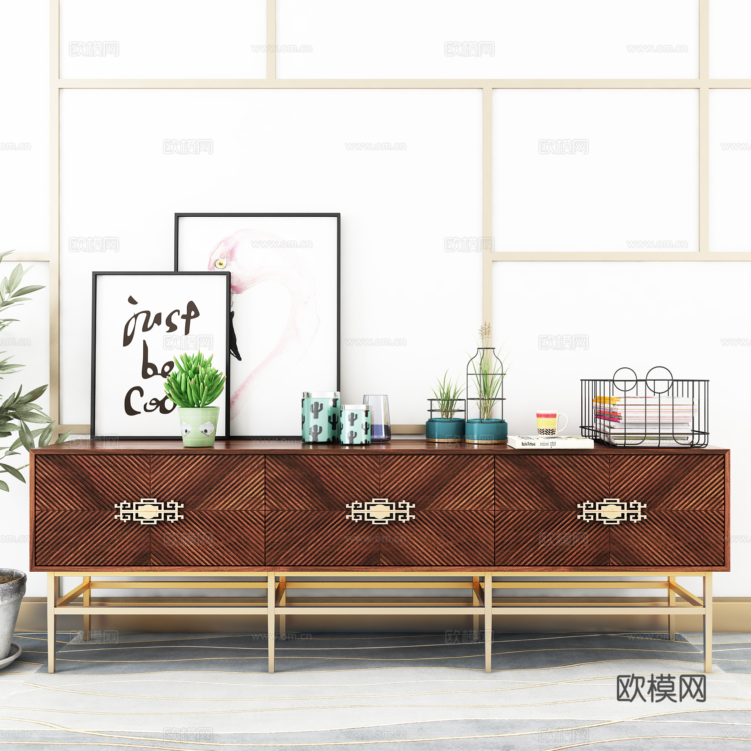 现代中式电视柜饰品3d模型