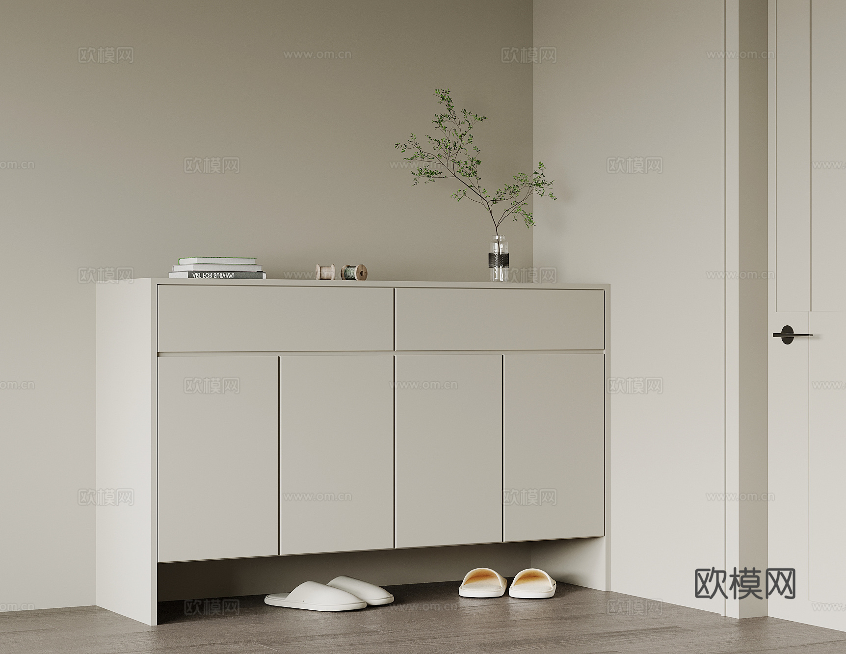 现代鞋柜 简约边柜su模型下载（渲染图1）