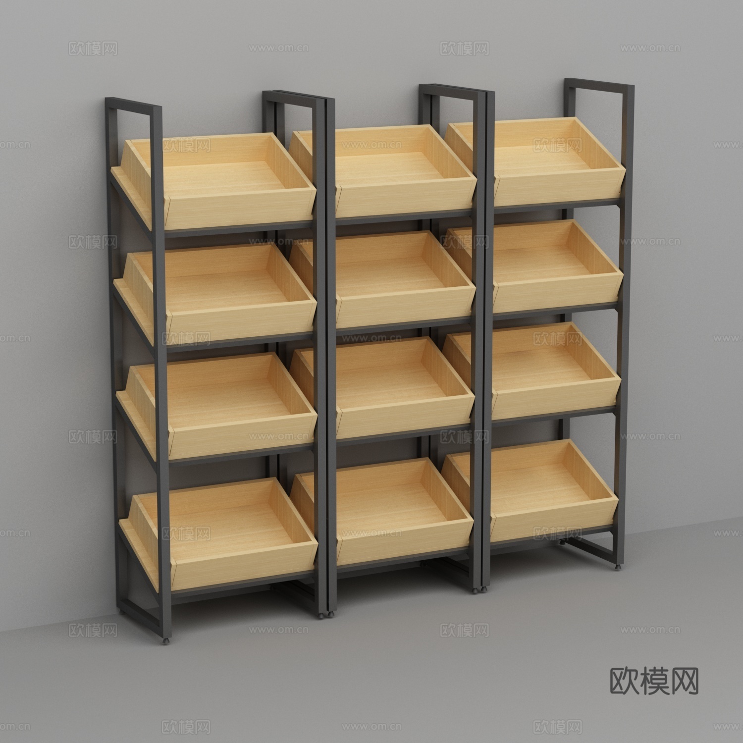 水果店靠墙多层盒子货架3d模型