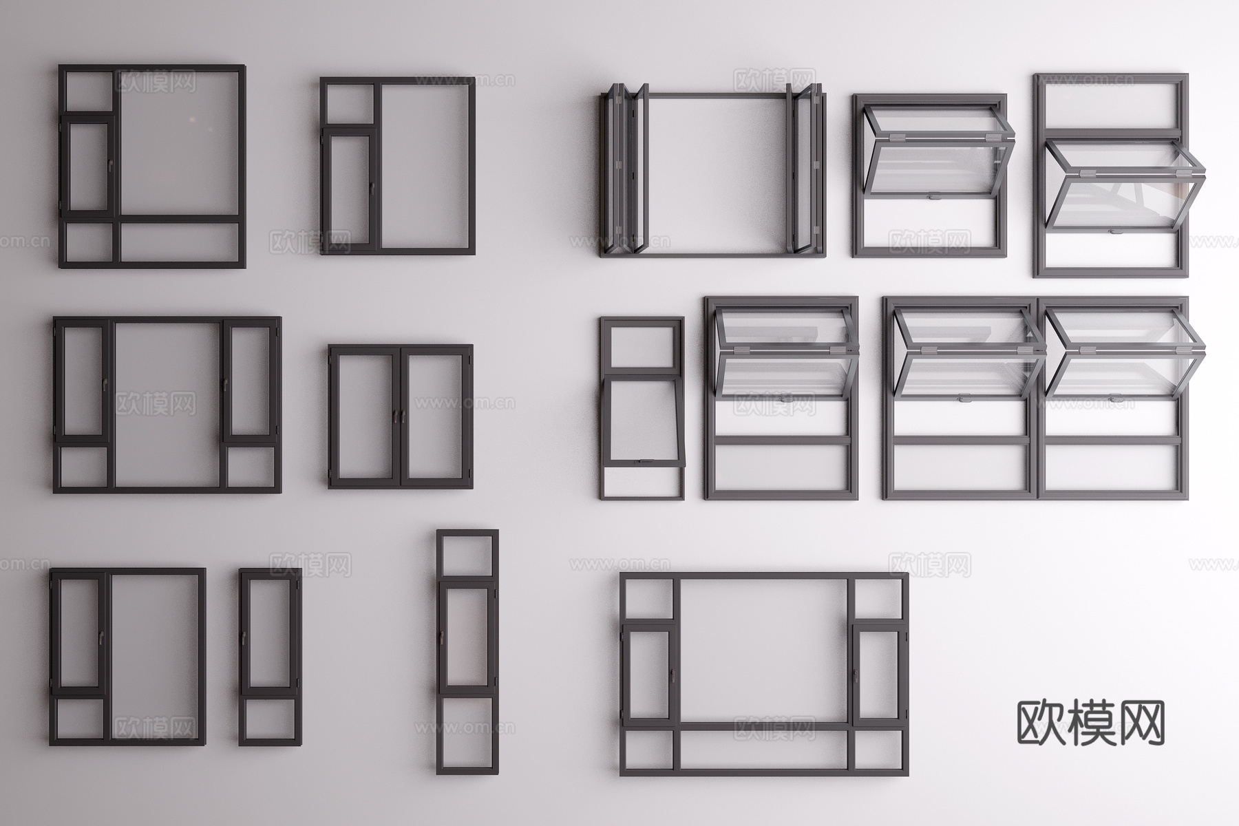 现代窗户 平开窗 折叠窗3d模型
