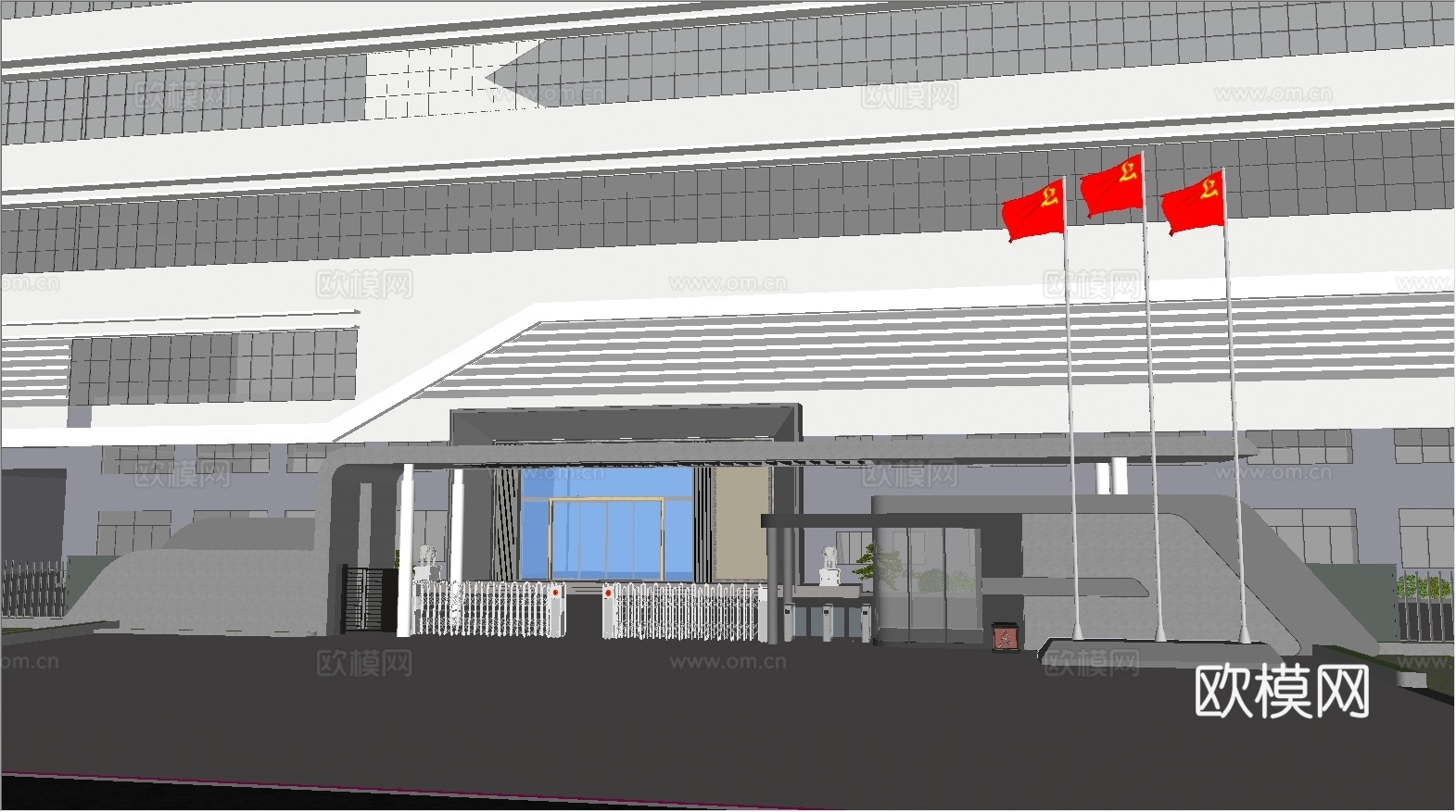 厂房大门门头  门闸  保安亭su模型