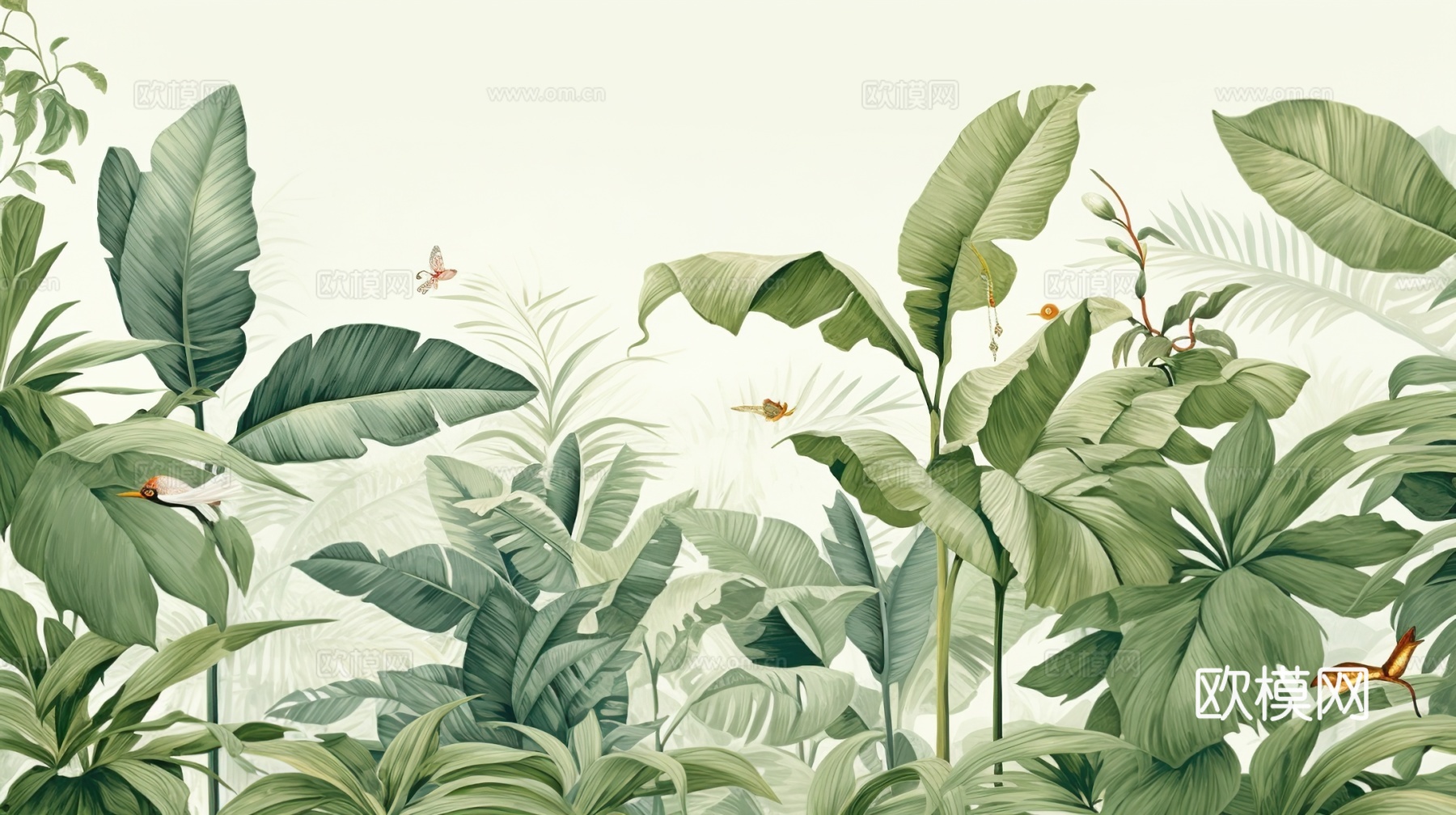 现代清新绿色植物树叶壁纸壁画贴图