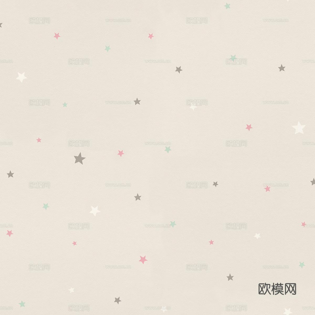 米色星星儿童房壁布壁纸贴图