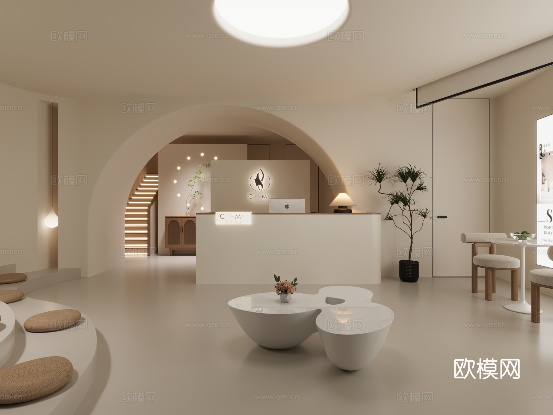 现代美容_店3D模型美容院接待台休息区楼梯景观区3D模型3d模型