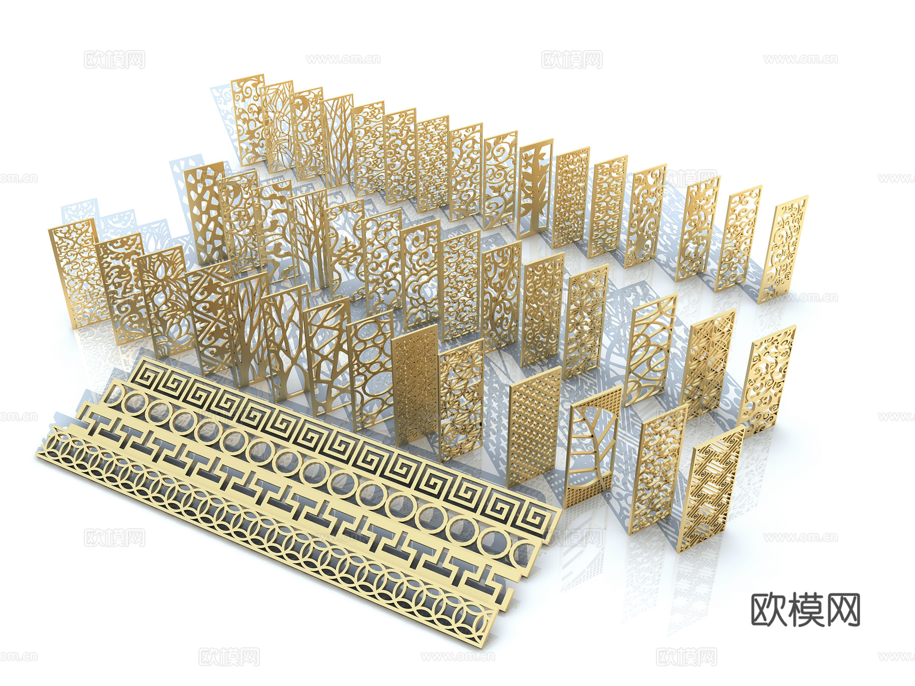 新中式欧式雕花金属隔断屏风组合3d模型