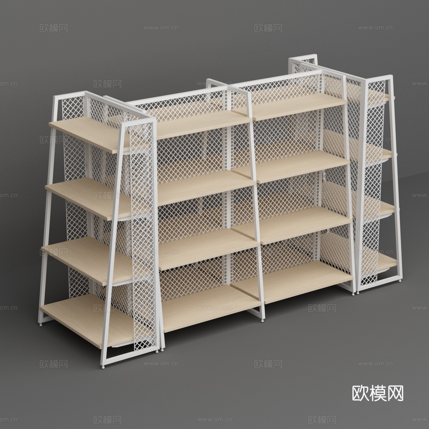 超市便利店网格木质商品展示架3d模型