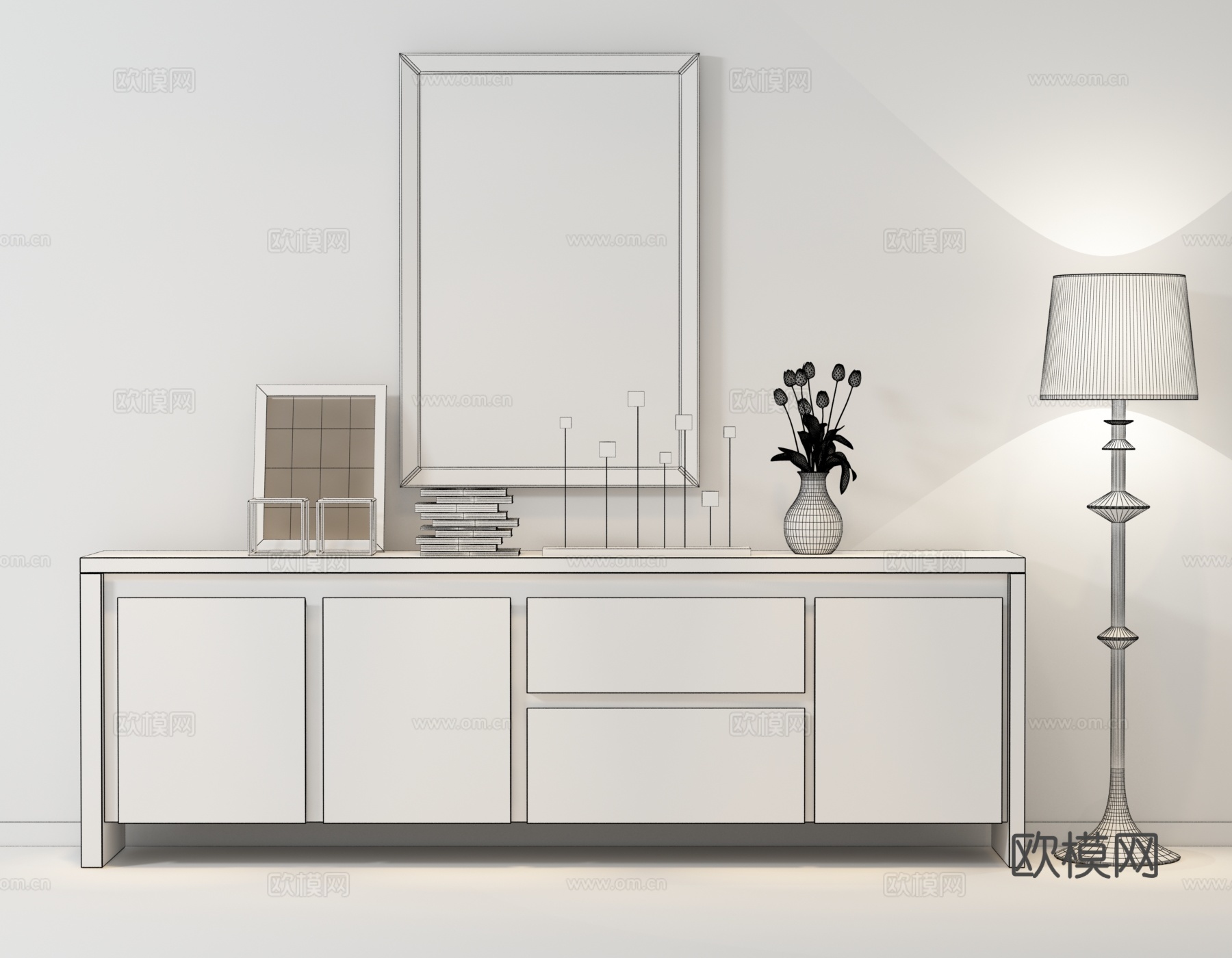 后现代玄关柜 边柜 落地灯3d模型