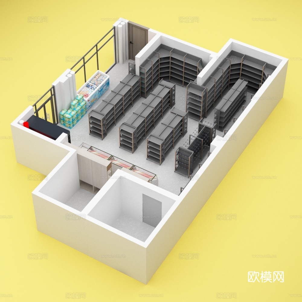 超市便利店外柱式铁层板货架3d模型