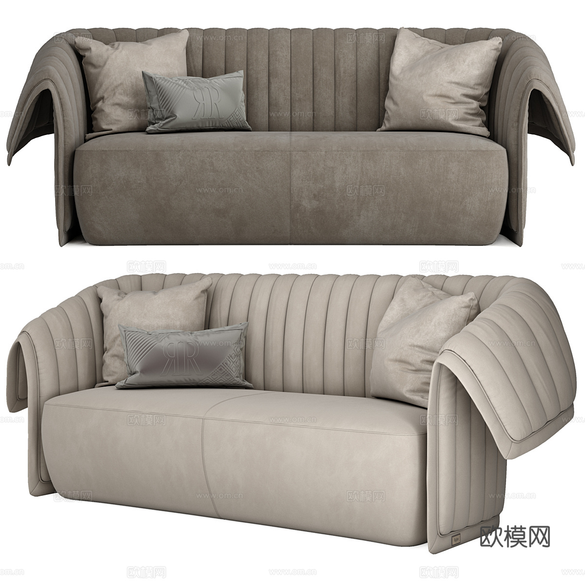 现代意式布艺双人休闲沙发3d模型