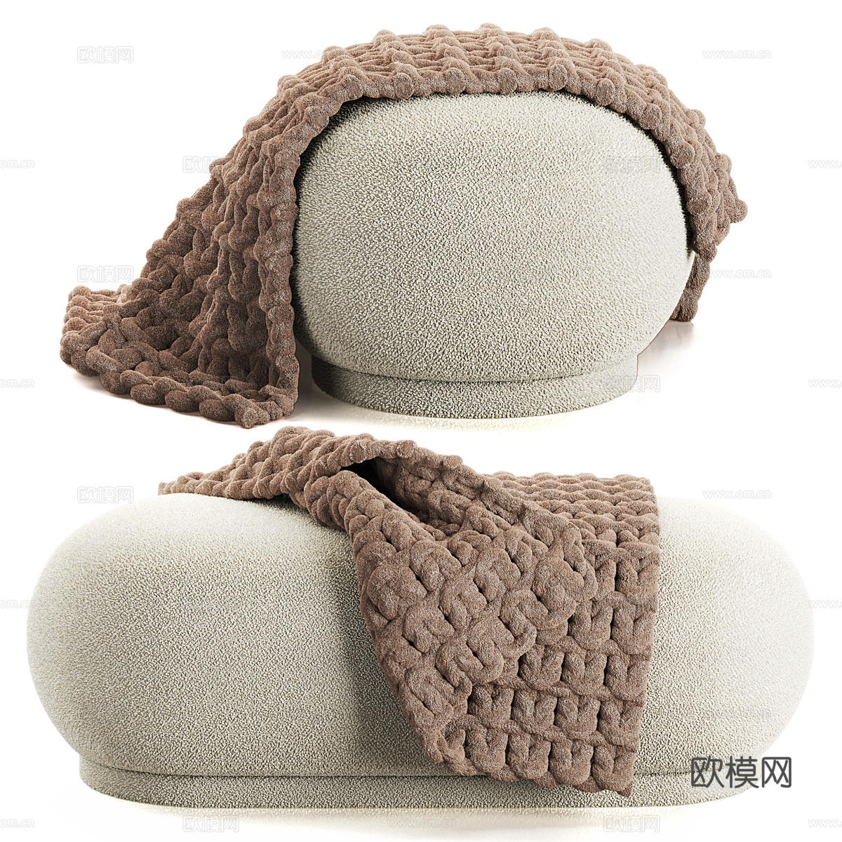 现代奶油风布艺沙发凳3d模型