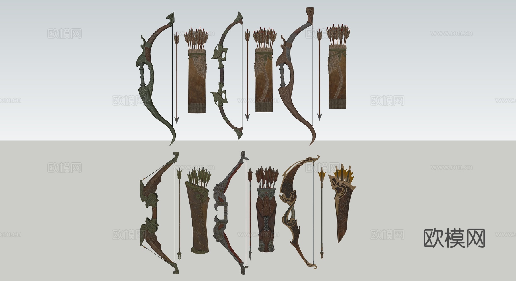 游戏武器弓箭墙面挂饰su模型