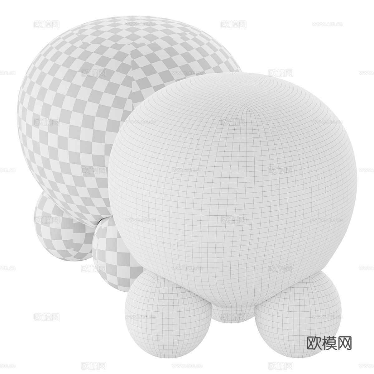 现代意式轻奢布艺圆凳3d模型