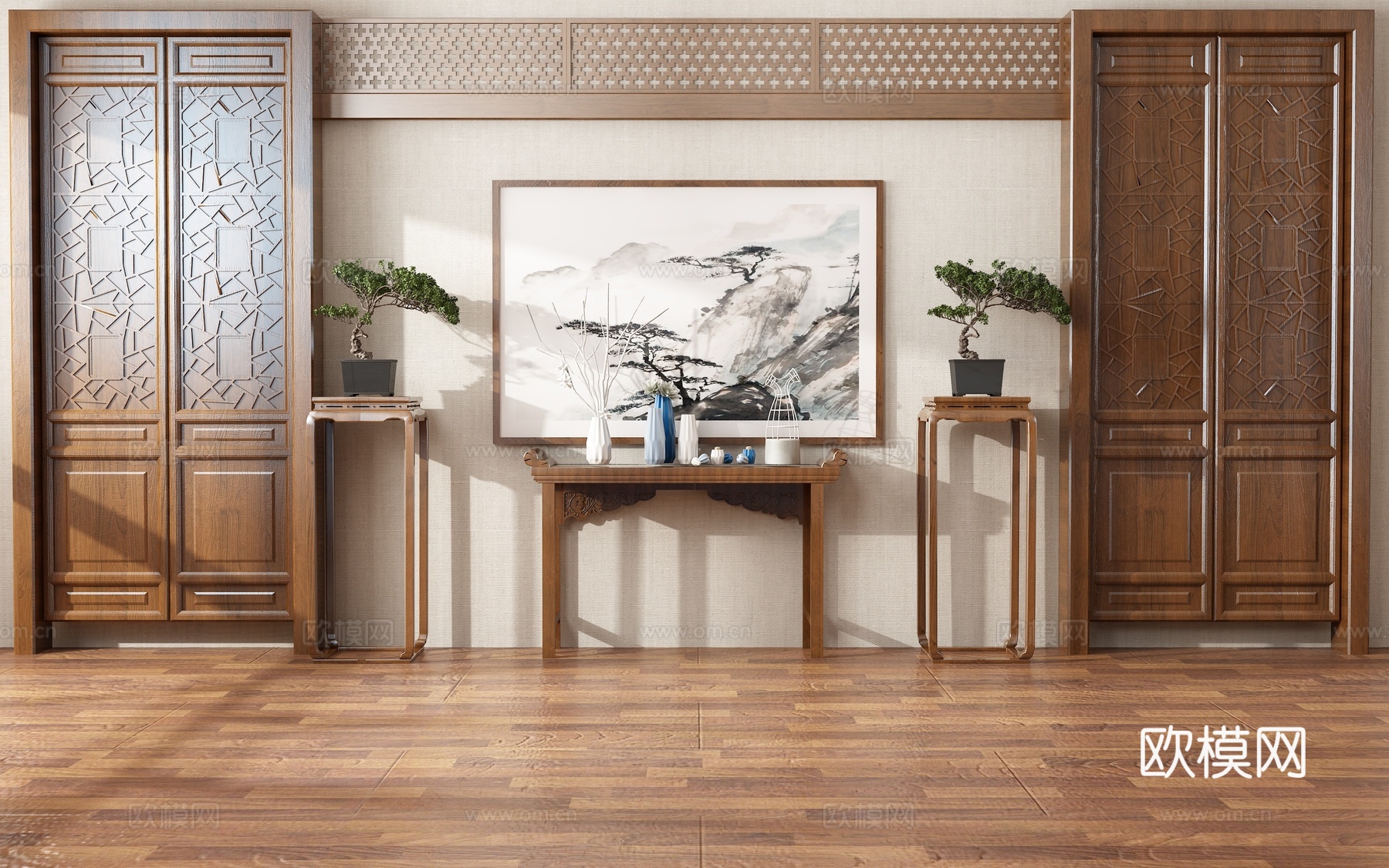 新中式玄关柜 组合3d模型