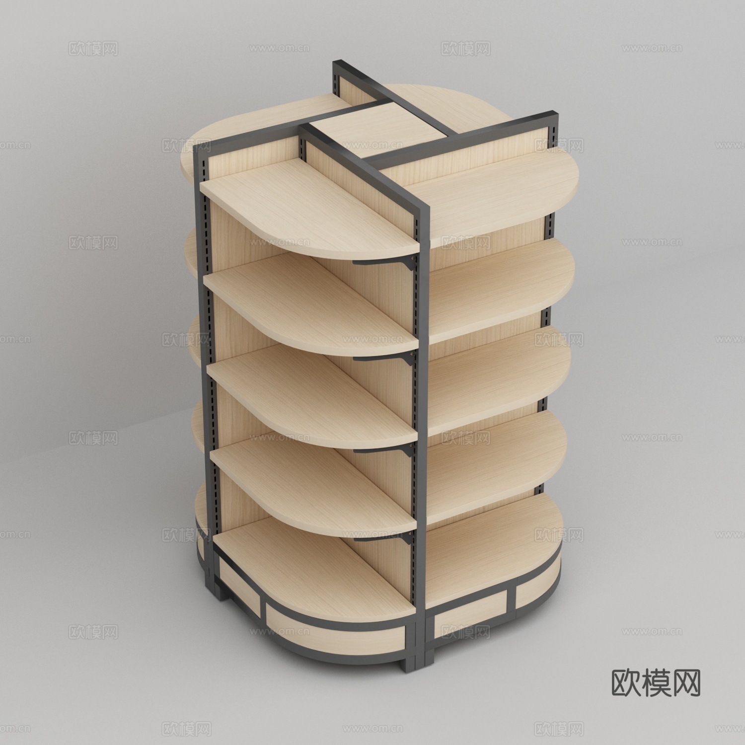 超市便利店四面钢木展示货架3d模型