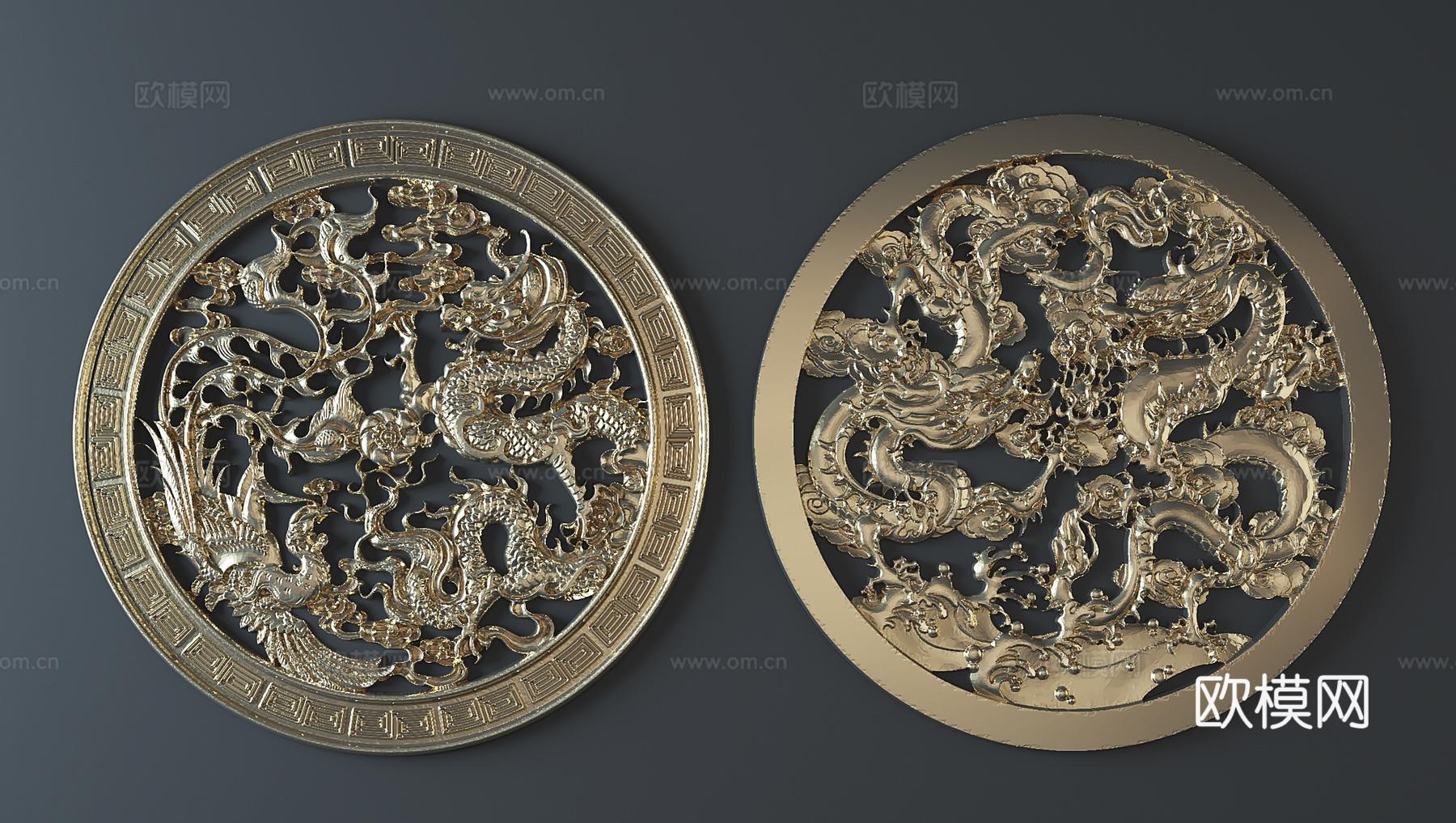 新中式金属龙凤浮雕3d模型