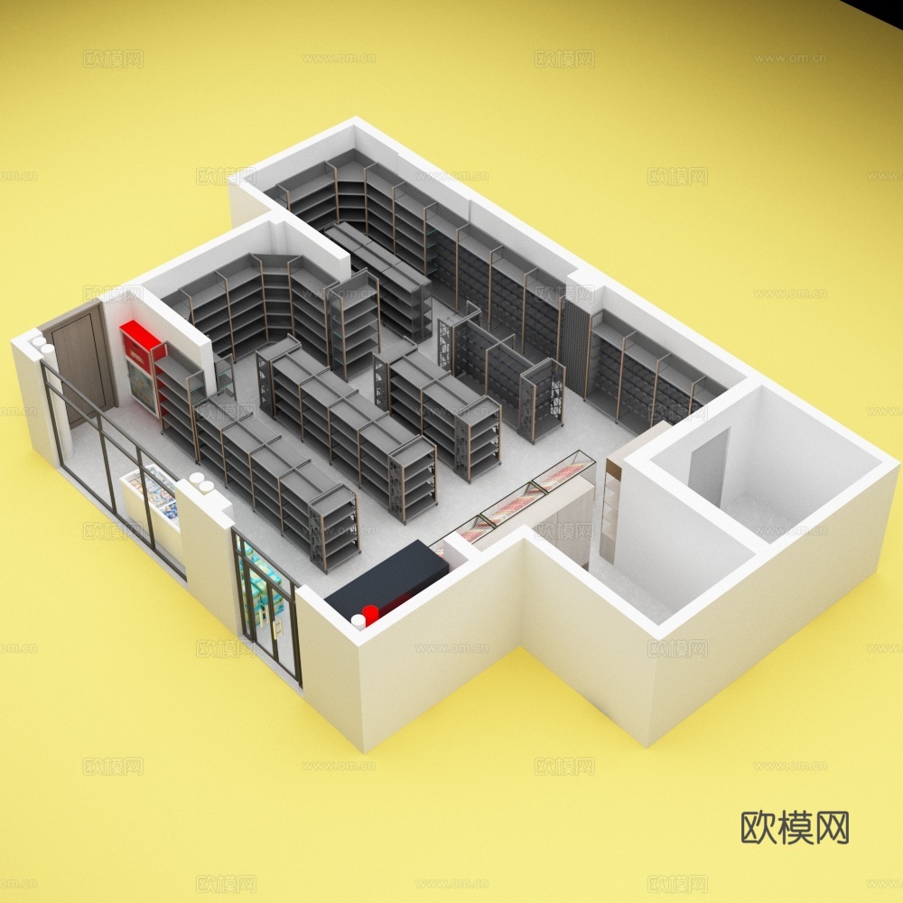 超市便利店外柱式铁层板货架3d模型