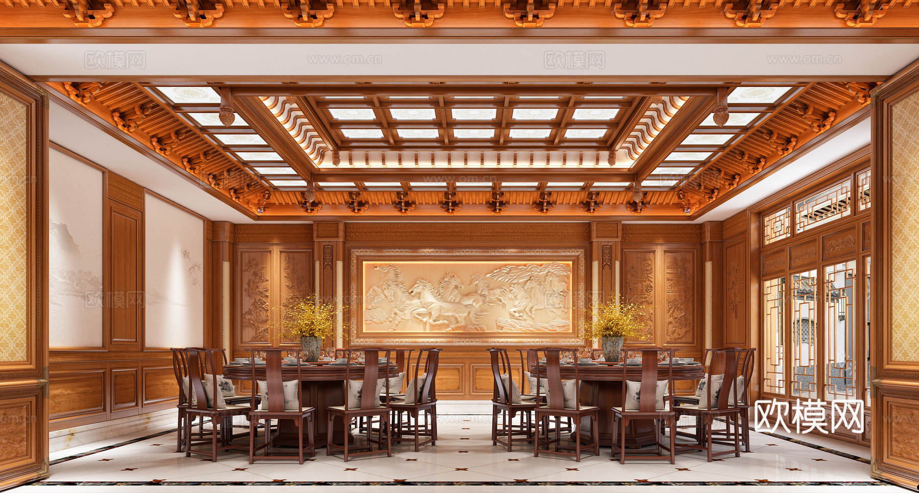 古典中式宴会厅3d模型下载