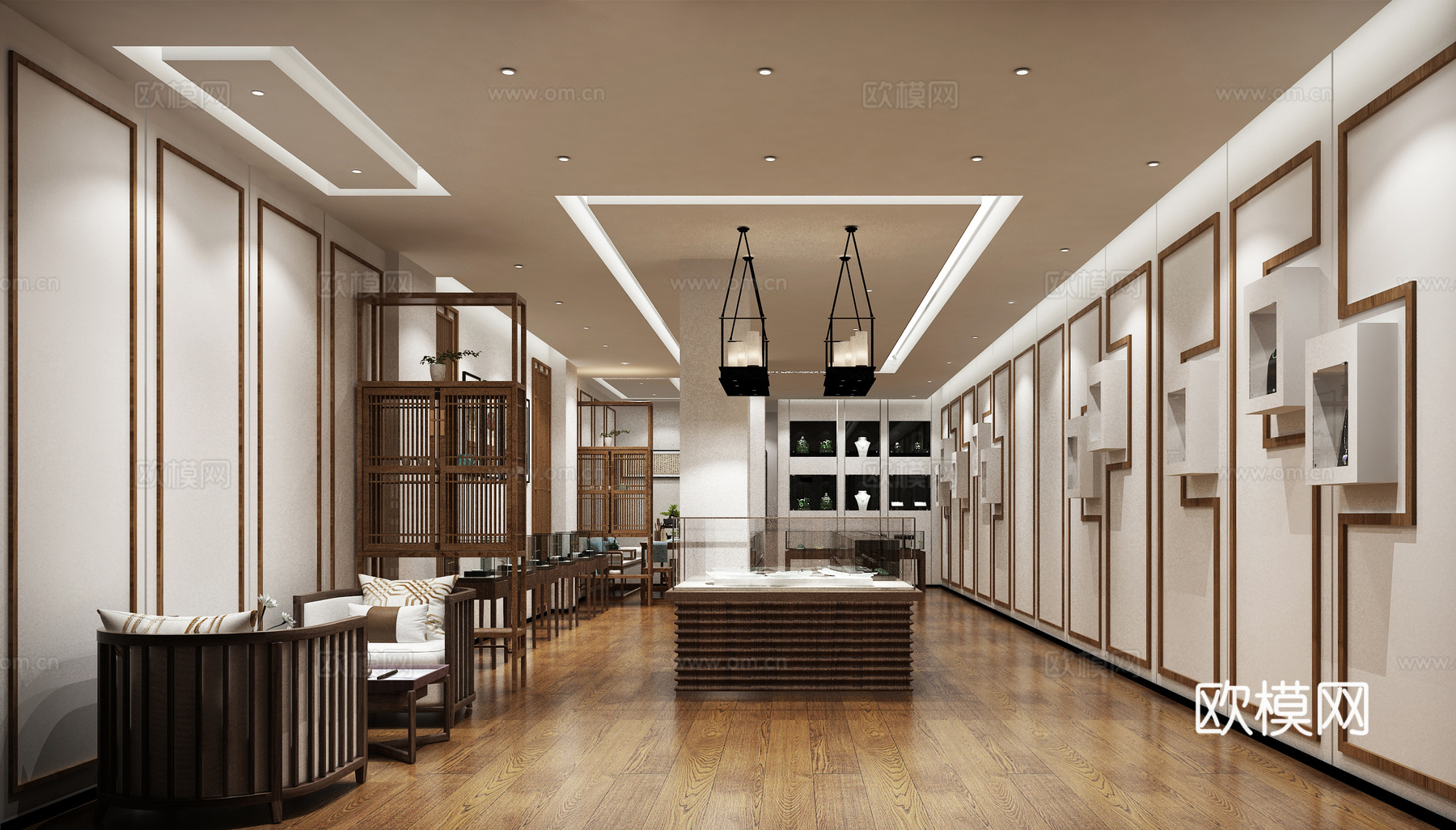 新中式古玩玉器 珠宝店铺3d模型