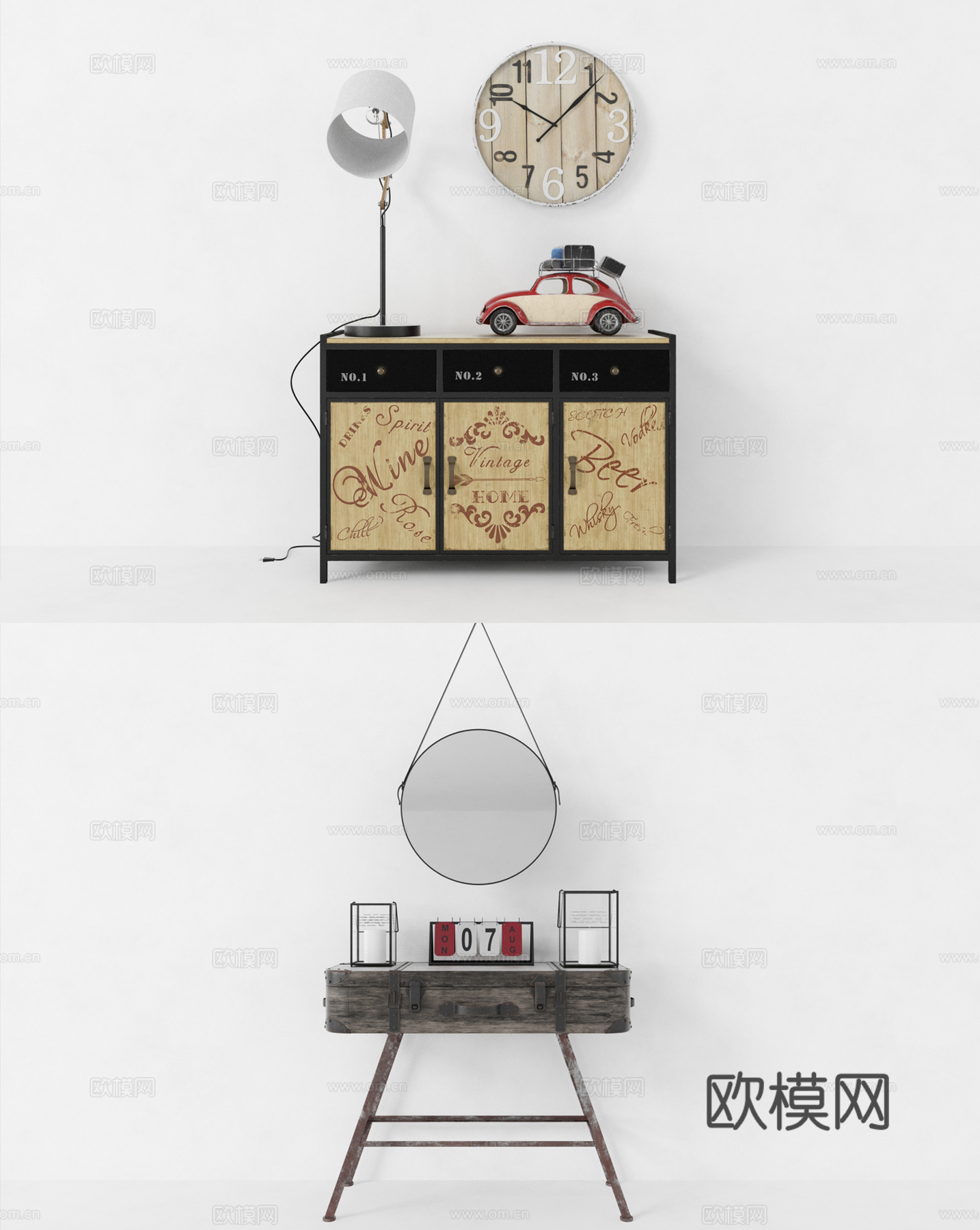 经典欧式墙柜 边柜 玄关柜 柜子 摆件 陈设品 装饰品3d模型