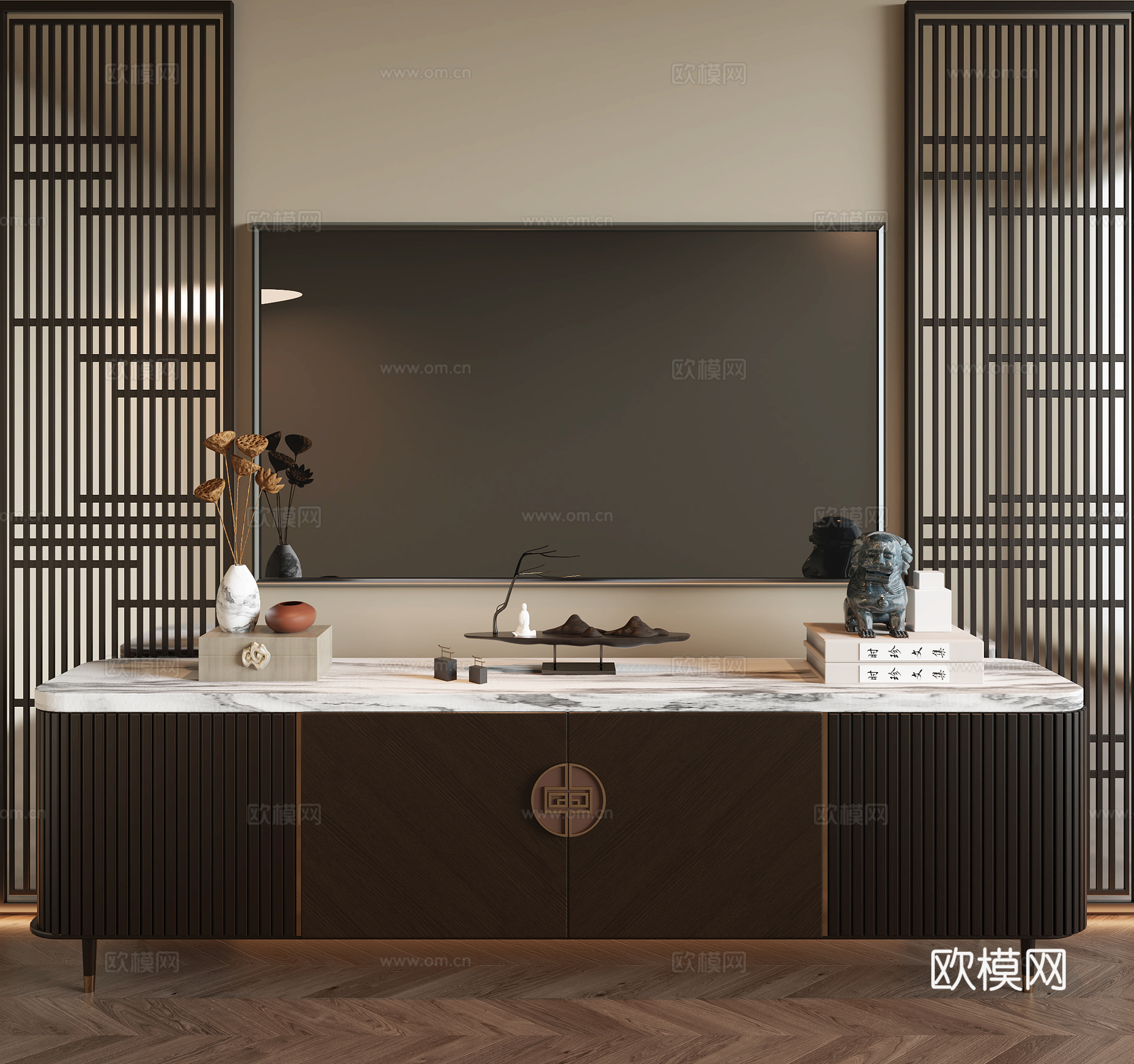 新中式电视柜3d模型