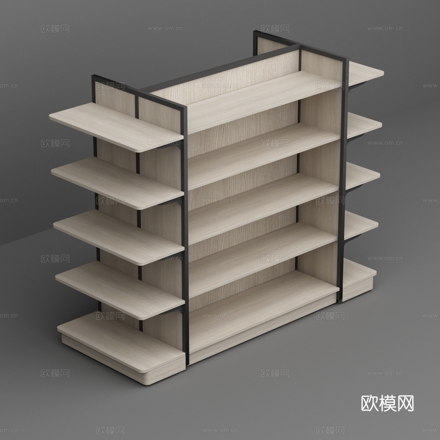 超市便利店钢木中岛商品陈列展示架3d模型
