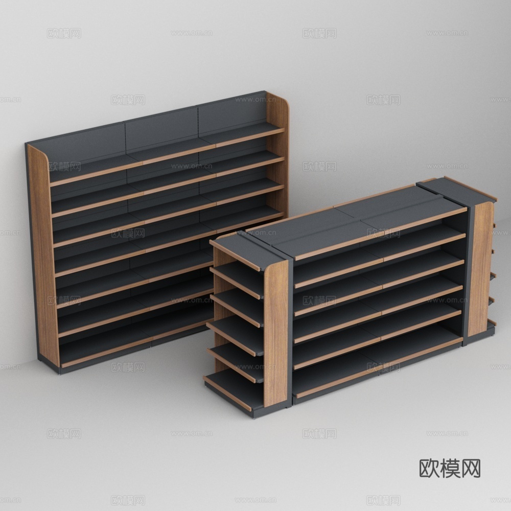 超市便利店木侧板货架3d模型