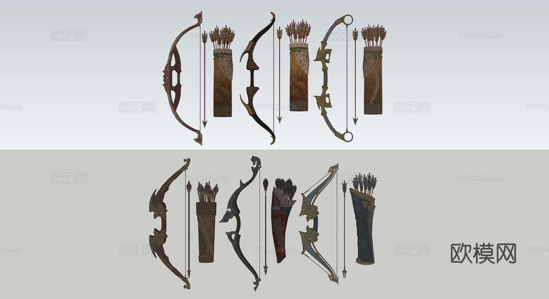 游戏武器弓箭墙面挂饰su模型