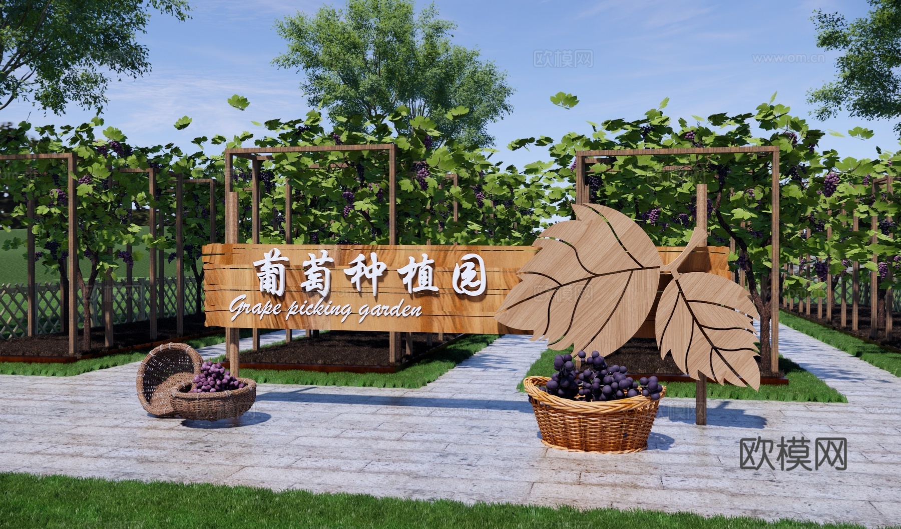 现代乡村葡萄公园景观 葡萄种植园 葡萄采摘园 水果示范基地su模型
