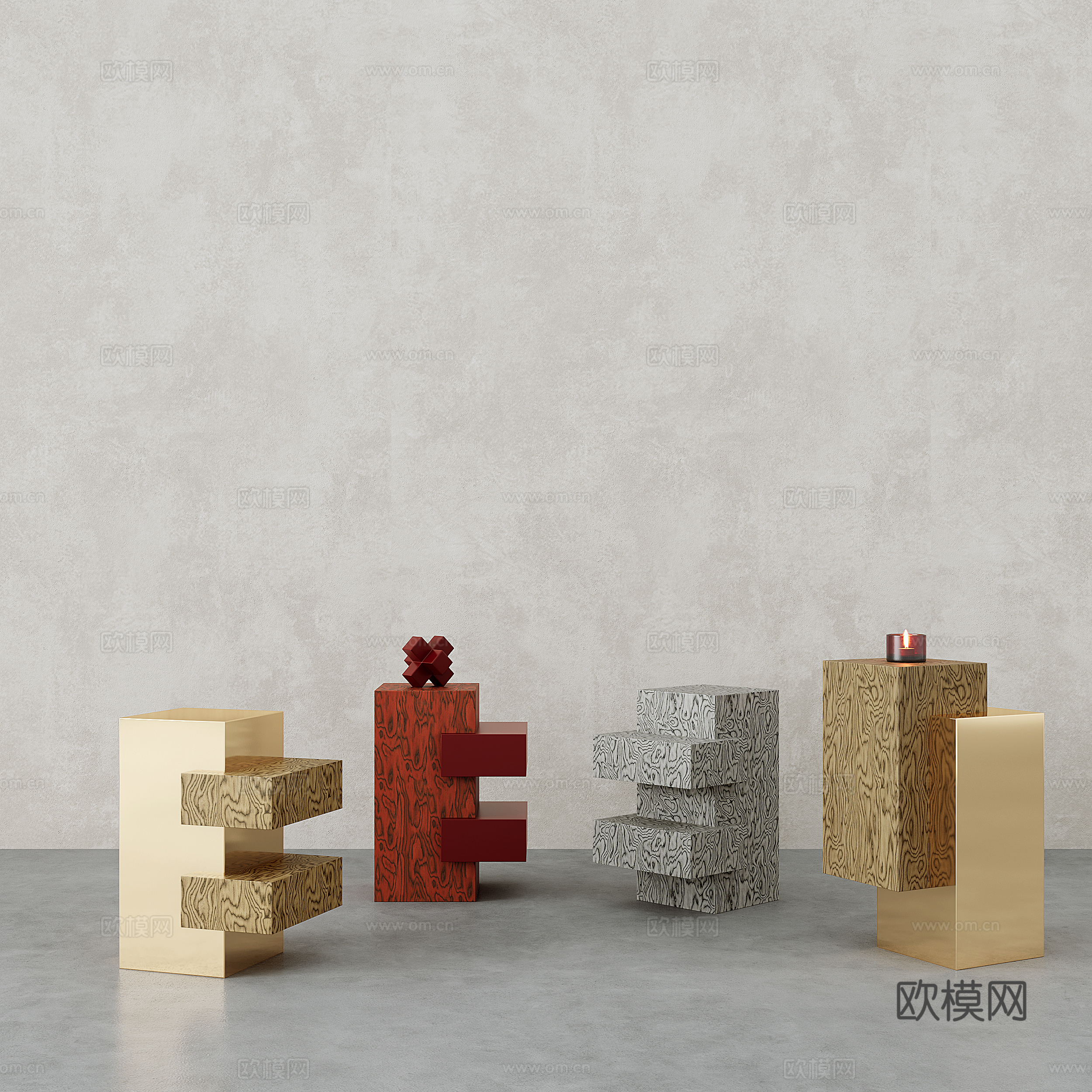 中古风边几组合3d模型下载