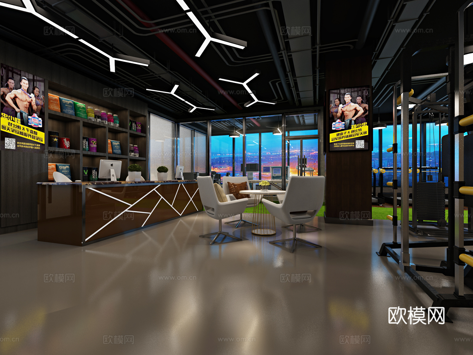 工业风健身房前台3d模型