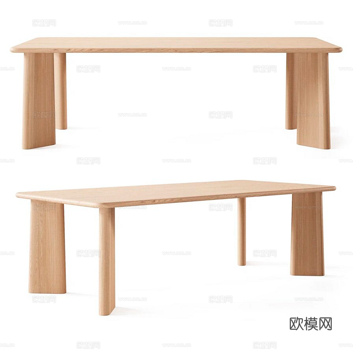 原木餐桌 长方形餐桌 极简餐桌3d模型