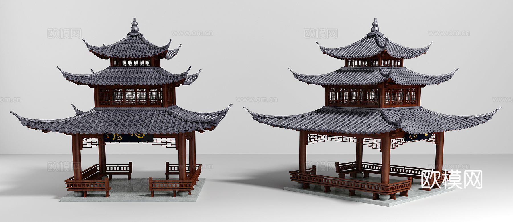 新中式古建四角亭子组合3d模型