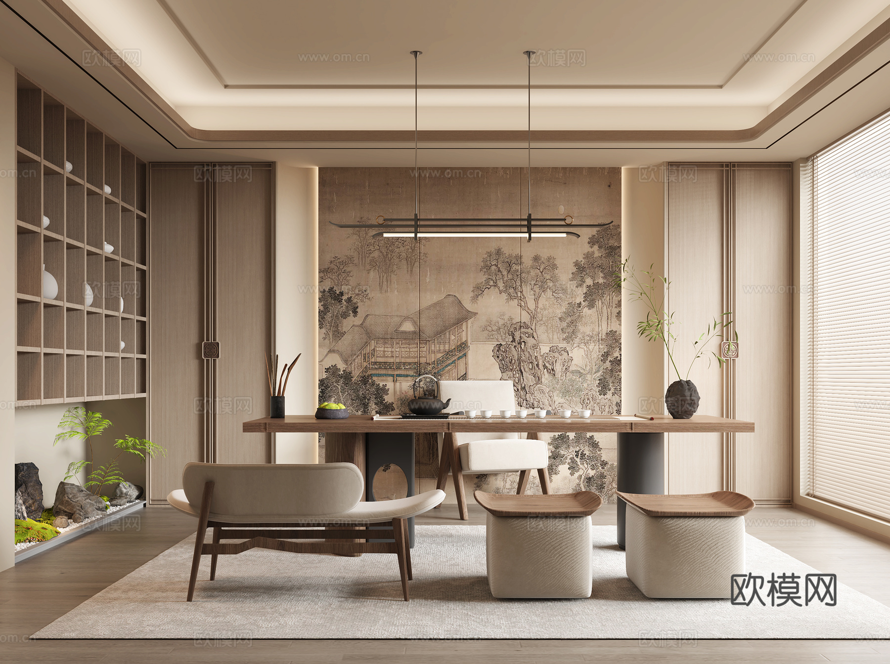 新中式茶室3d模型下载