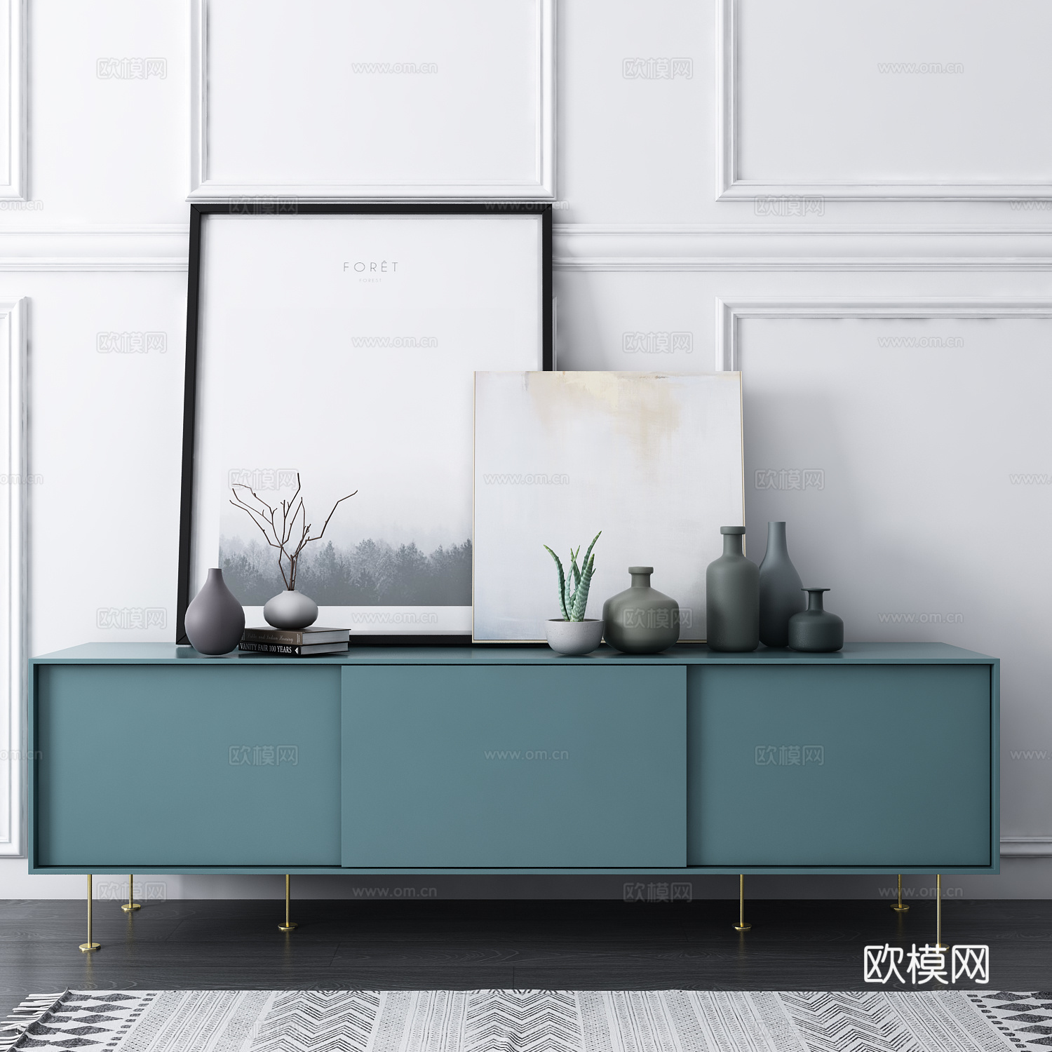 现代简约电视柜 地毯 画 饰品3d模型