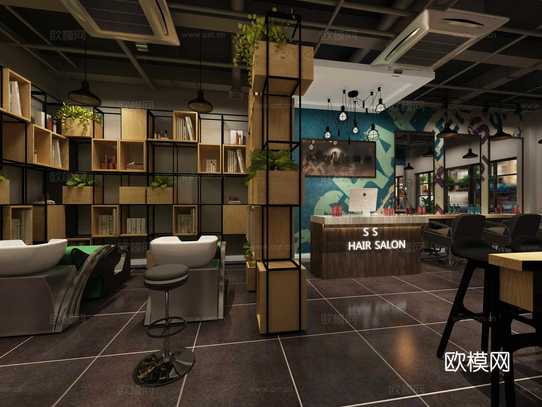 工业风理发店3d模型