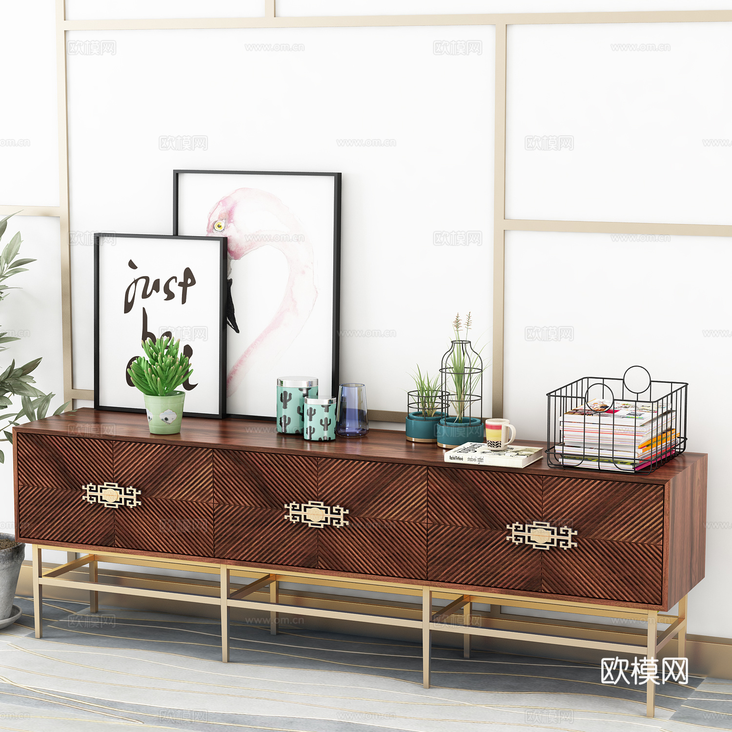 现代中式电视柜饰品3d模型