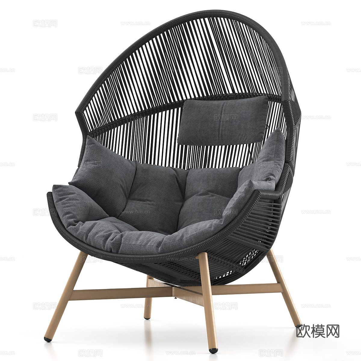 新中式户外藤编休闲椅3d模型