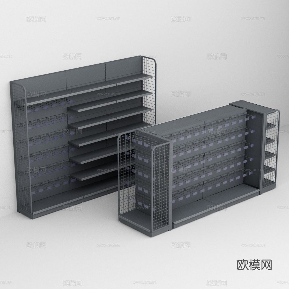 超市便利店侧网挂钩铁货架3d模型
