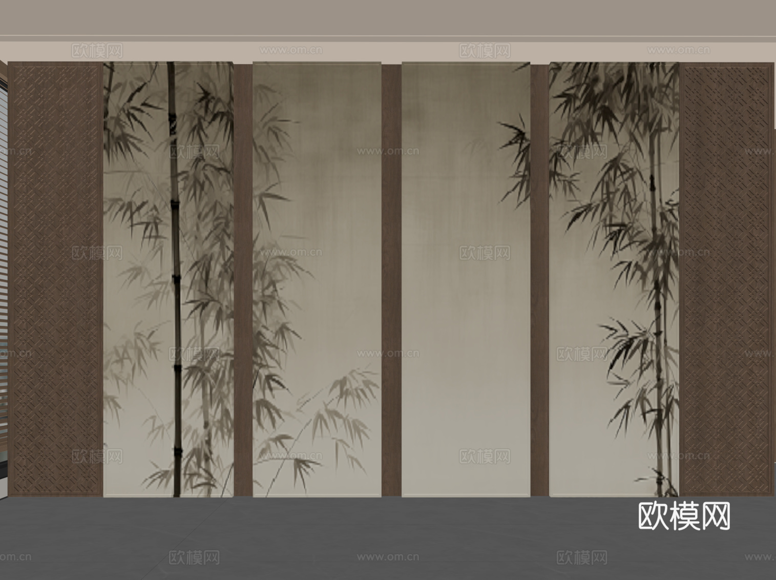 新中式背景墙su模型