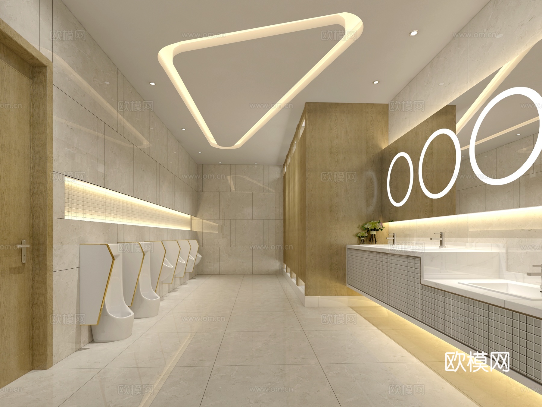 现代酒店卫生间  奢华洗手台 小便池 厕所门3d模型