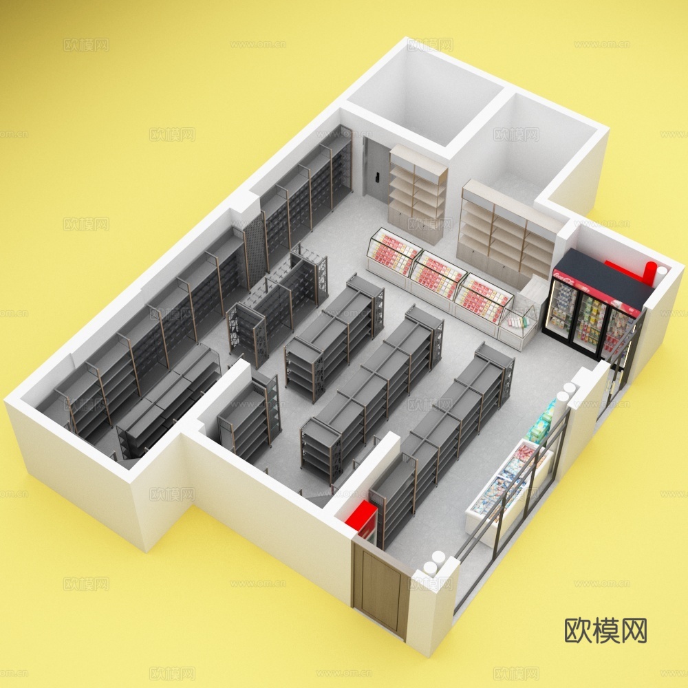 超市便利店外柱式铁层板货架3d模型