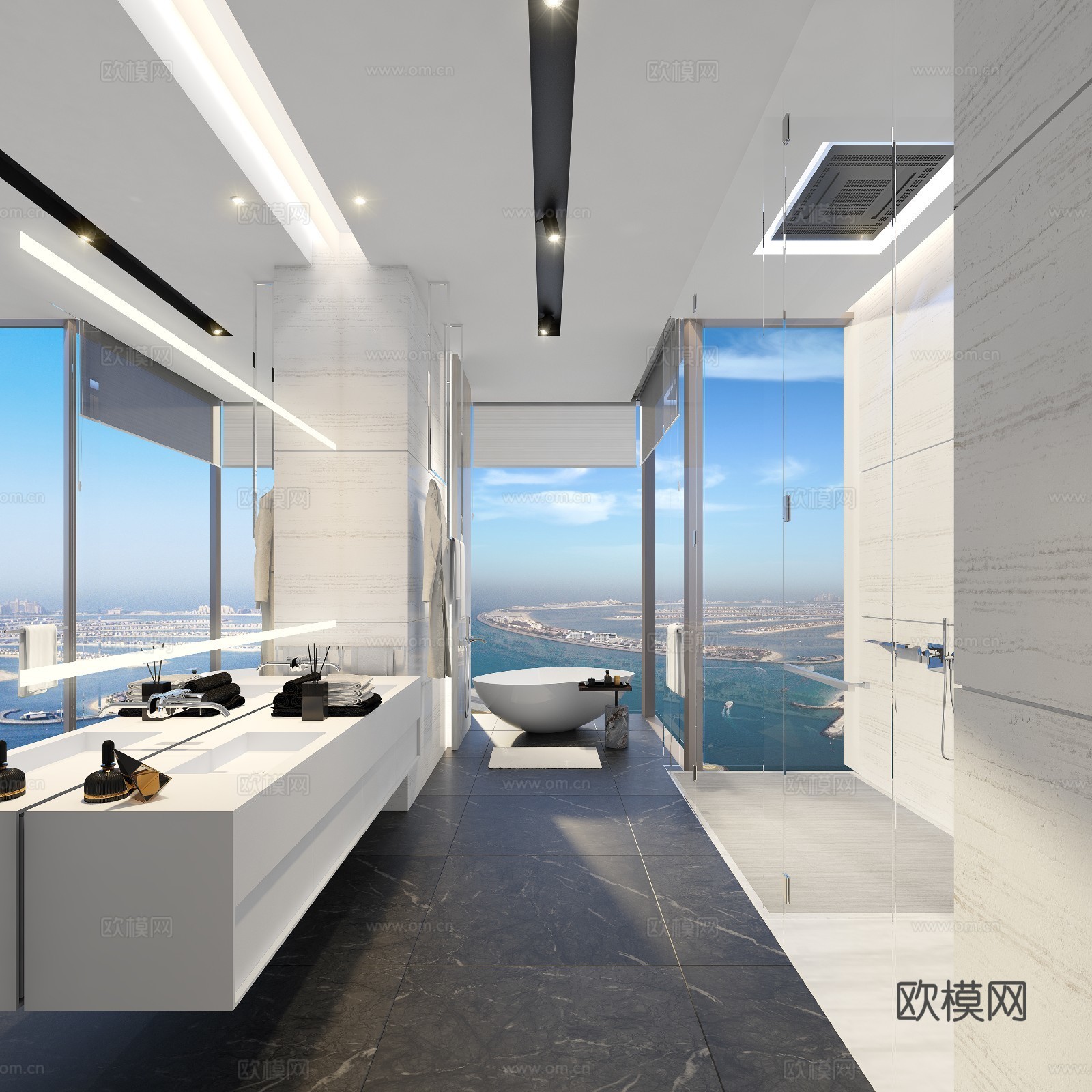现代海景房 卫生间 淋雨房3d模型