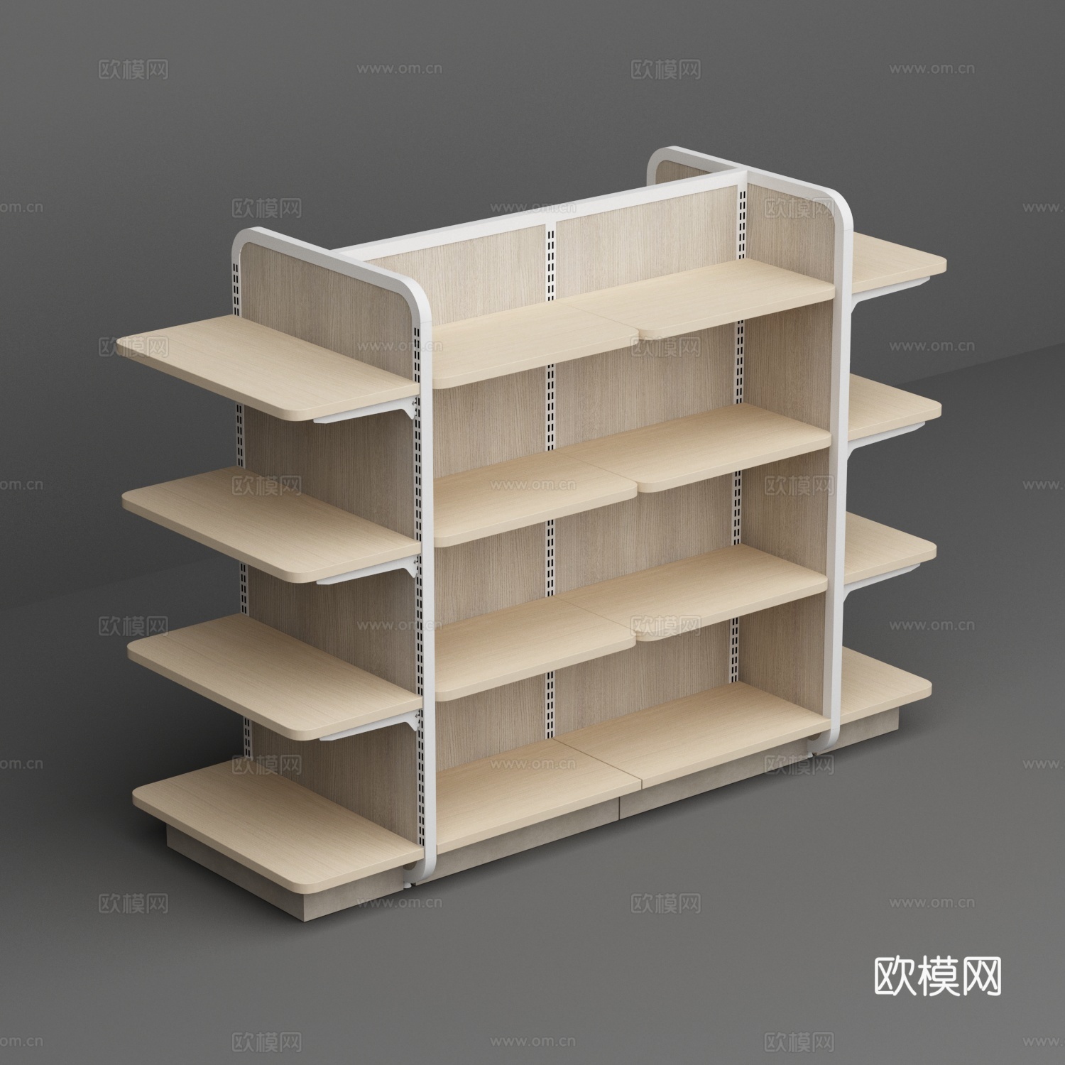 超市便利店钢木白色商品展示货架3d模型