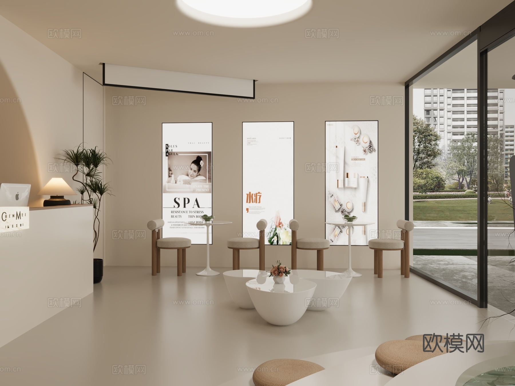 现代美容_店3D模型美容院接待台休息区楼梯景观区3D模型3d模型