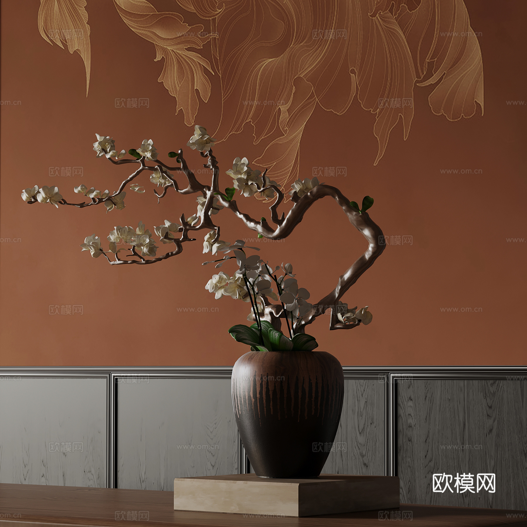 新中式花瓶 花艺插花su模型